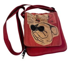 Victoria Red Faded Canvas Bulldog Crossbody Bead Sunglasses News Patch Y2K Indie